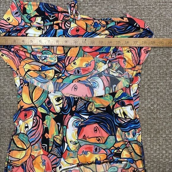 Monaco USA Multicolor Sleeveless Art Assorted Faces Halter Mini Dress Large - Picture 6 of 7